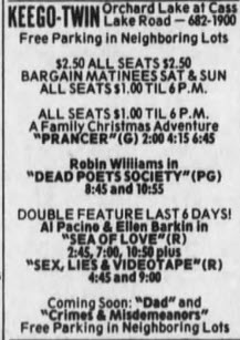 Keego Theatre - Ad Dec 2 1989